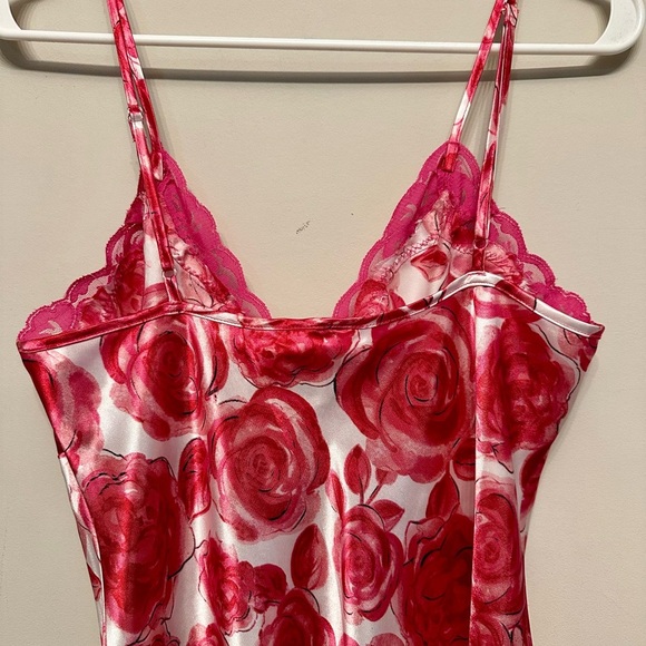 Ambrielle Y2K Era Pink Floral Satin Chemise with Lace Small - Picture 5 of 6
